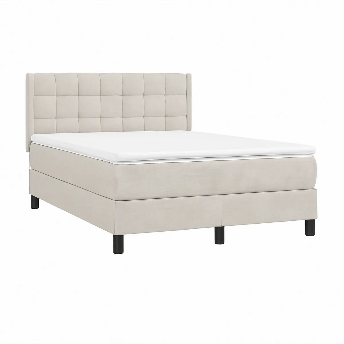 Beige kontinentalseng med polstret sengegavl, 180 x 200 cm