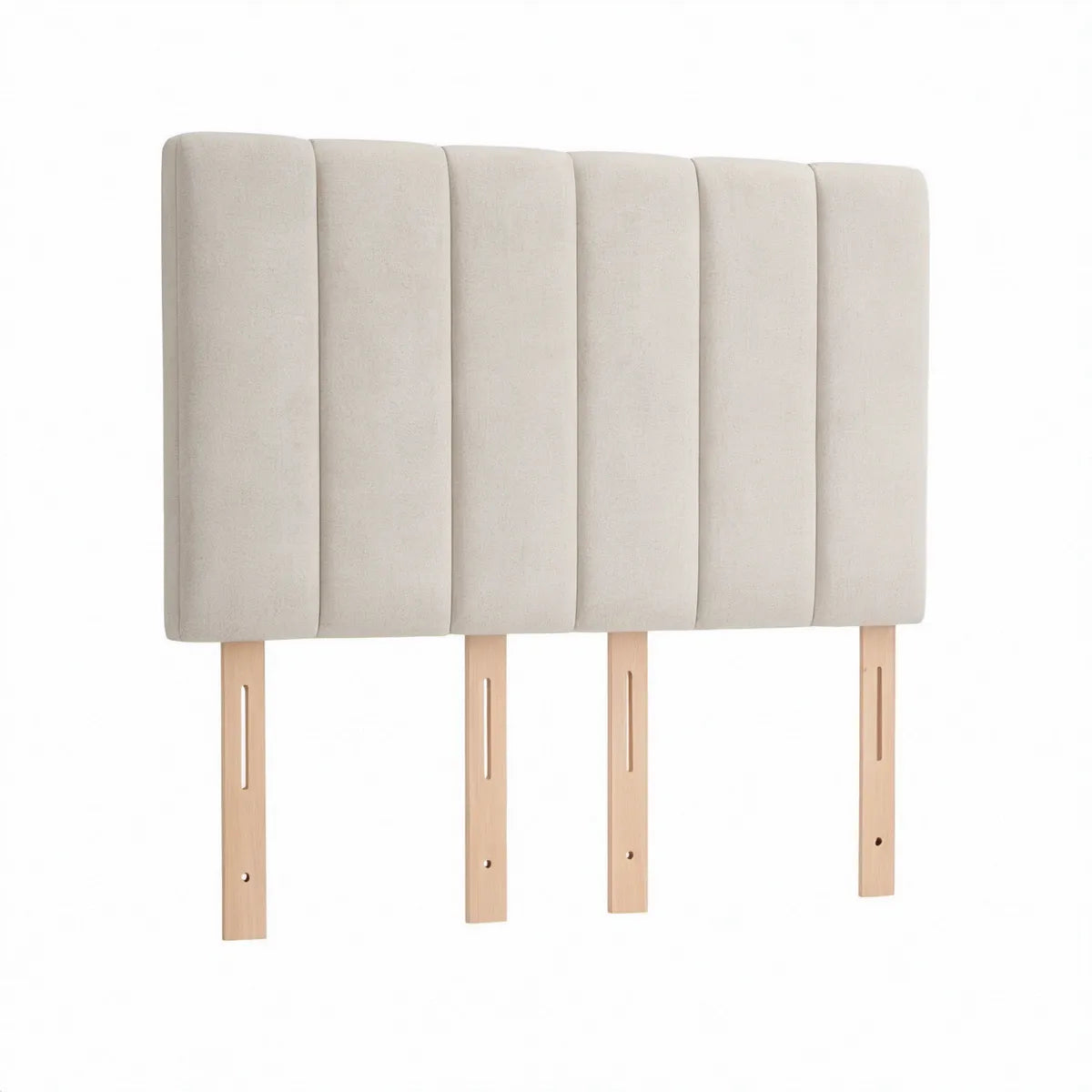 Polstret sengegavl til 180 cm seng i creme og naturfarvet fyrretræ, 180 x 8 x 120 cm