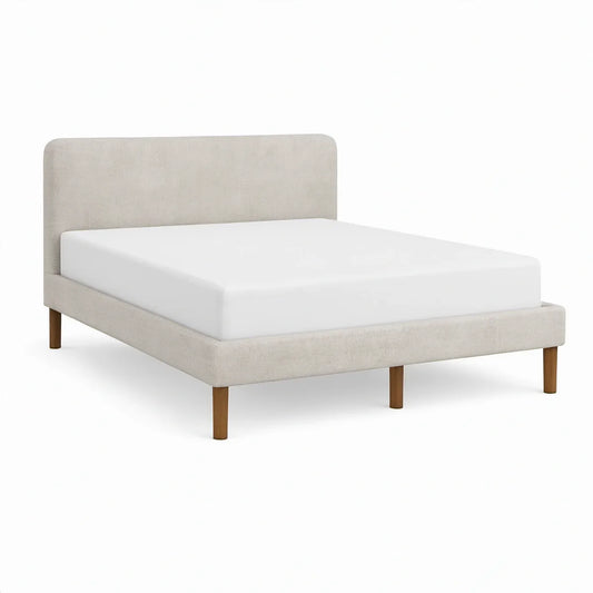 Polstret dobbeltseng 160 x 200 cm i beige med naturbrune træben