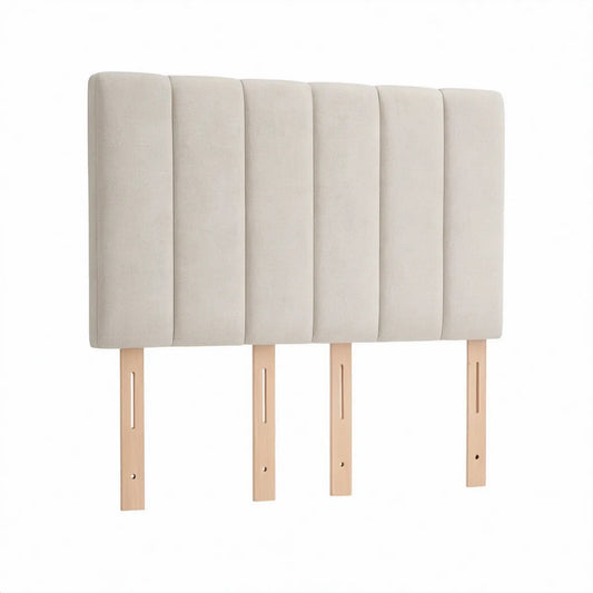 Polstret sengegavl til 180 cm seng i creme og naturfarvet fyrretræ, 180 x 8 x 120 cm